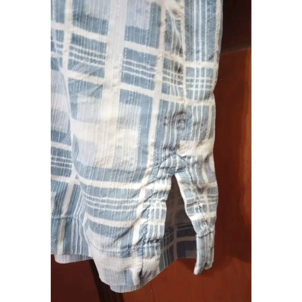 Tommy Bahama Silk shirt Textured‎ Short Sleeve Blue Square Print 2X-Large